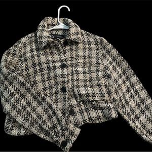 Zara Plaid Pleated Cropped Jacket
